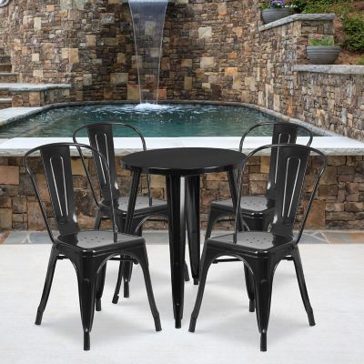 Flash Furniture 5 pc. Round Metal Indoor/Outdoor Table Set with 4 Cafe Chairs, 24 in.