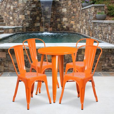 Flash Furniture 5 pc. Round Metal Indoor/Outdoor Table Set with 4 Cafe Chairs, 24 in.