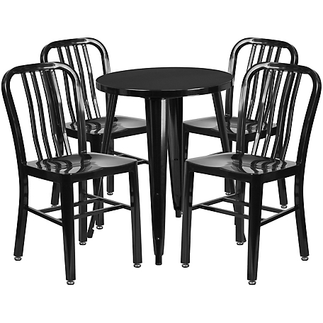 Flash Furniture 5 pc. Round Metal Indoor/Outdoor Table Set with 4 Vertical Slat Back Chairs, 24 in.