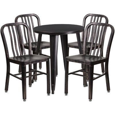 Flash Furniture 5 pc. Round Metal Indoor/Outdoor Table Set with 4 Vertical Slat Back Chairs, 24 in.
