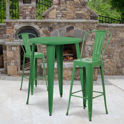 Flash Furniture 3 pc. 30 in. Round Metal Indoor/Outdoor Bar Table Set with 2 Cafe Stools, Green