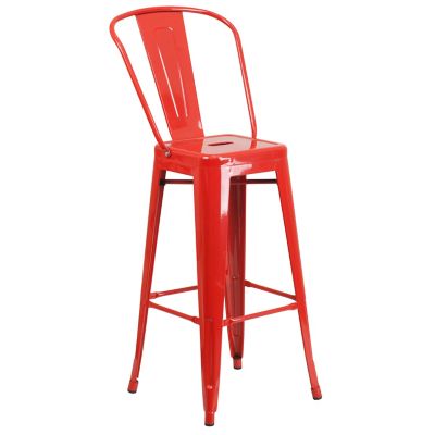 Image showing  3 pc. 30 in. Round Metal Indoor/Outdoor Bar Table Set with 2 Cafe Stools, Red