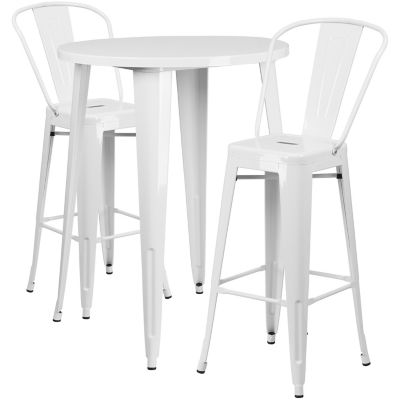 Image showing  3 pc. 30 in. Round Metal Indoor/Outdoor Bar Table Set with 2 Cafe Stools, White