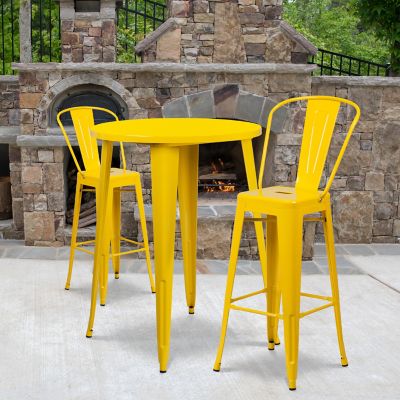 Flash Furniture 3 pc. 30 in. Round Metal Indoor/Outdoor Bar Table Set with 2 Cafe Stools, Yellow