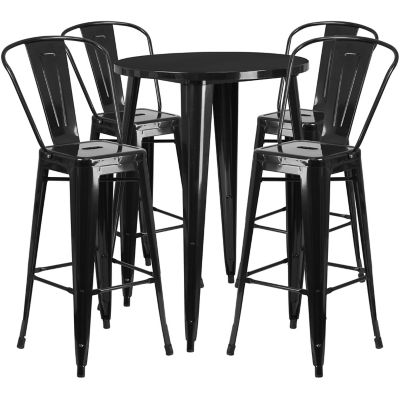 Image showing  5 pc. Metal Indoor/Outdoor Bar Table Set with 30 in. Round Table and 4 Cafe Stools, Black