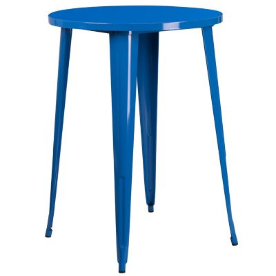 Image showing 2 th Flash Furniture 5 pc. 30 in. Round Metal Indoor/Outdoor Bar Table Set with 4 Square Seat Backless Stools, Blue