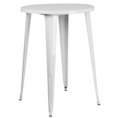 Image showing  5 pc. 30 in. Round Metal Indoor/Outdoor Bar Table Set with 4 Vertical Slat Back Stools, White