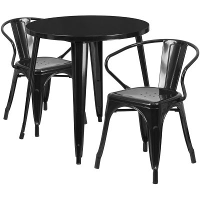 Image showing  3 pc. Round Metal Indoor/Outdoor Bistro Set with 2 Armchairs, 30 in.