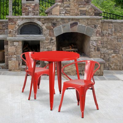 Flash Furniture 3 pc. Round Metal Indoor/Outdoor Bistro Set with 2 Armchairs, 30 in.