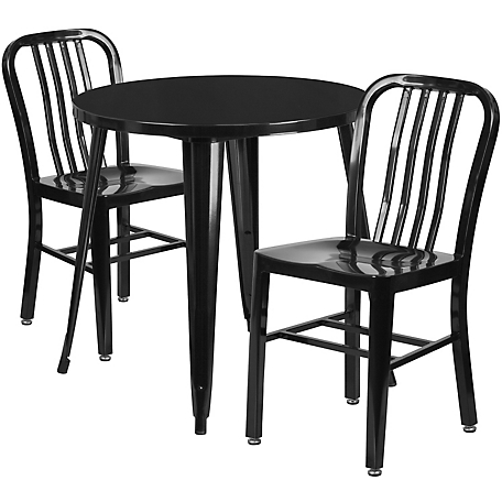 Flash Furniture 3 pc. Round Metal Indoor/Outdoor Bistro Set with 2 Vertical Slat Back Chairs, 30 in. x 29.5 in.