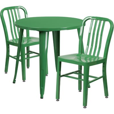 Flash Furniture 3 pc. Round Metal Indoor/Outdoor Bistro Set with 2 Vertical Slat Back Chairs, 30 in. x 29.5 in.