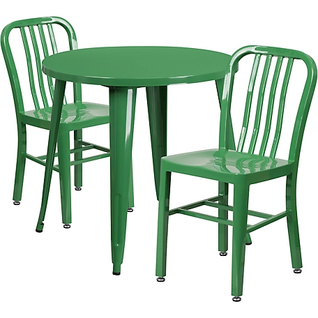 Flash Furniture 3 pc. Round Metal Indoor/Outdoor Bistro Set with 2 Vertical Slat Back Chairs, 30 in. x 29.5 in.