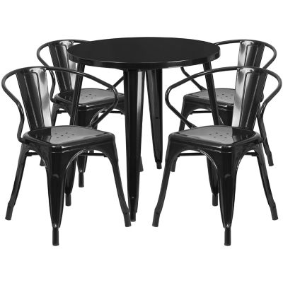 Image showing  5 pc. Round Metal Indoor/Outdoor Table Set with 4 Arm Chairs, 30 in.