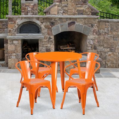 Flash Furniture 5 pc. Round Metal Indoor/Outdoor Table Set with 4 Arm Chairs, 30 in.