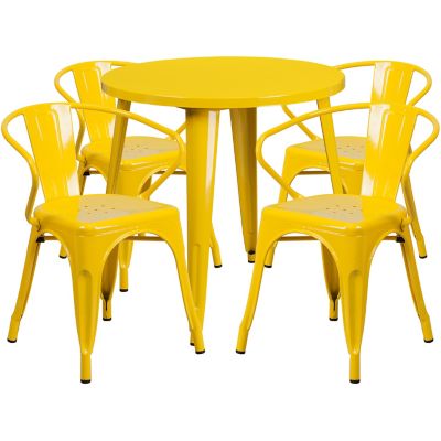 Image showing  5 pc. Round Metal Indoor/Outdoor Table Set with 4 Arm Chairs, 30 in.