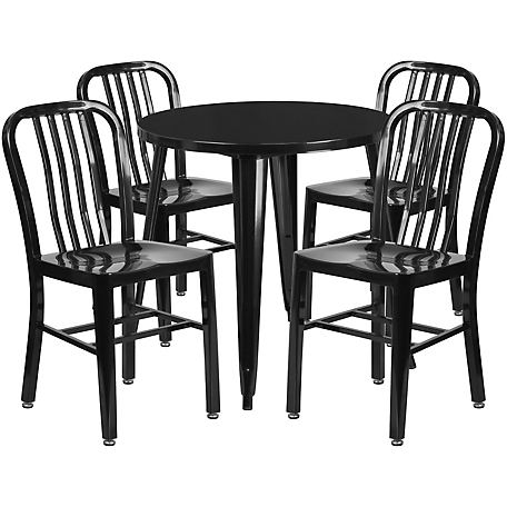 Flash Furniture 5 pc. Round Metal Indoor/Outdoor Table Set with 4 Vertical Slat Back Chairs, 30 in.