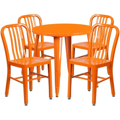 Flash Furniture 5 pc. Round Metal Indoor/Outdoor Table Set with 4 Vertical Slat Back Chairs, 30 in.