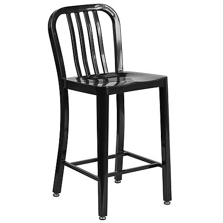 Flash Furniture High Metal Indoor/Outdoor Counter-Height Stool with Vertical Slat Back, 19 in. x 15.75 in. x 36.25 in.