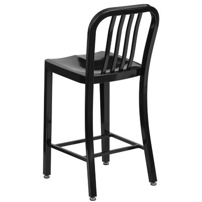 Image showing  High Metal Indoor/Outdoor Counter-Height Stool with Vertical Slat Back, 36.25 in.
