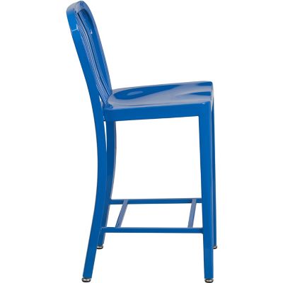 Image showing 1 th Flash Furniture High Metal Indoor/Outdoor Counter-Height Stool with Vertical Slat Back, 36.25 in.