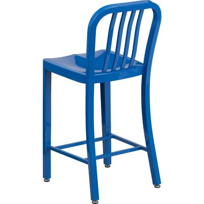 Image showing 2 th Flash Furniture High Metal Indoor/Outdoor Counter-Height Stool with Vertical Slat Back, 36.25 in.