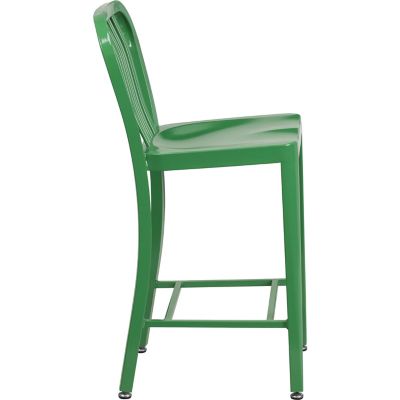 Image showing  High Metal Indoor/Outdoor Counter-Height Stool with Vertical Slat Back, 36.25 in.