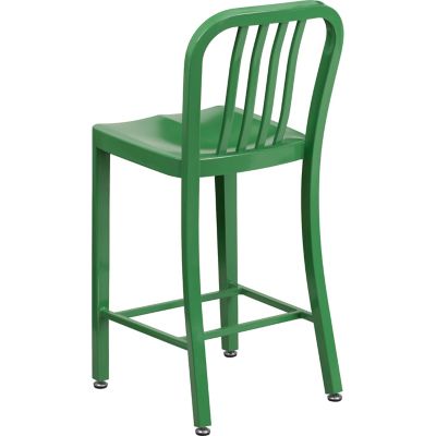 Image showing  High Metal Indoor/Outdoor Counter-Height Stool with Vertical Slat Back, 36.25 in.