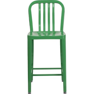 Image showing  High Metal Indoor/Outdoor Counter-Height Stool with Vertical Slat Back, 36.25 in.