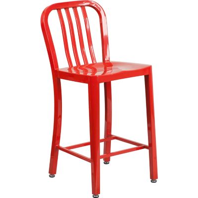 Flash Furniture High Metal Indoor/Outdoor Counter-Height Stool with Vertical Slat Back, 19 in. x 15.75 in. x 36.25 in.