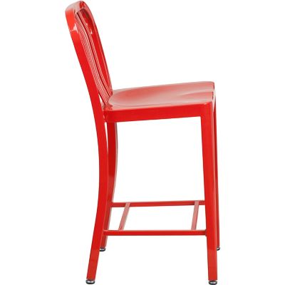 Image showing  High Metal Indoor/Outdoor Counter-Height Stool with Vertical Slat Back, 36.25 in.