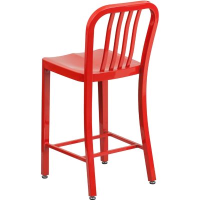 Image showing  High Metal Indoor/Outdoor Counter-Height Stool with Vertical Slat Back, 36.25 in.
