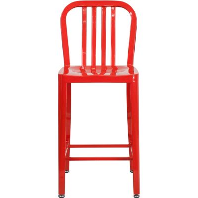 Image showing  High Metal Indoor/Outdoor Counter-Height Stool with Vertical Slat Back, 36.25 in.