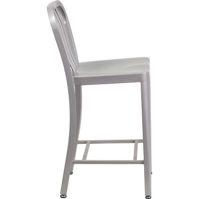 Image showing 1 th Flash Furniture High Metal Indoor/Outdoor Counter-Height Stool with Vertical Slat Back, 36.25 in.