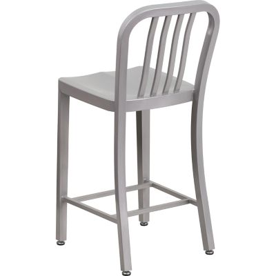 Image showing 2 th Flash Furniture High Metal Indoor/Outdoor Counter-Height Stool with Vertical Slat Back, 36.25 in.