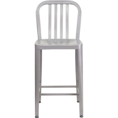 Image showing 3 th Flash Furniture High Metal Indoor/Outdoor Counter-Height Stool with Vertical Slat Back, 36.25 in.