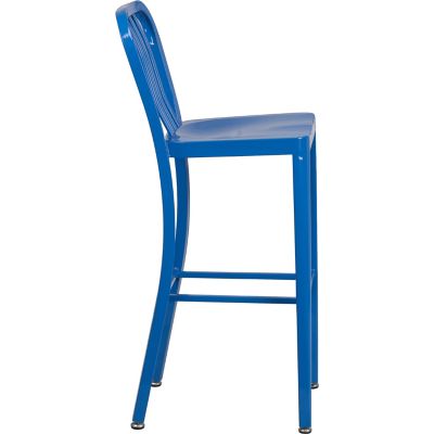 Image showing  High Metal Indoor/Outdoor Bar Stool with Vertical Slat Backrest, 43 in.