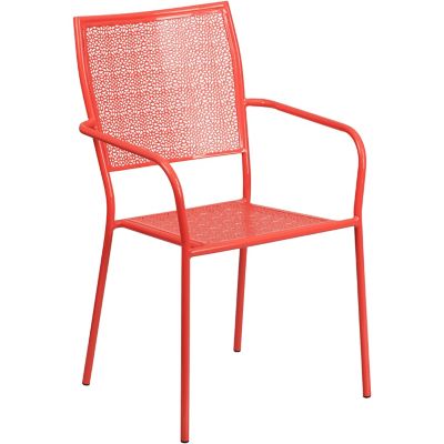 Flash Furniture Indoor/Outdoor Steel Patio Armchair with Square Back, 22 in. x 21-3/4 in. x 35 in., White