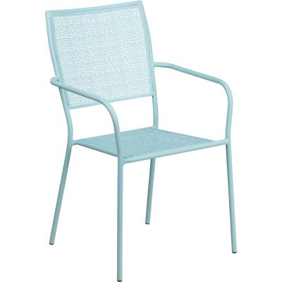 Flash Furniture Indoor/Outdoor Steel Patio Armchair with Square Back, 22 in. x 21-3/4 in. x 35 in., White
