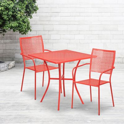 Flash Furniture 3 pc. Square Indoor/Outdoor Steel Patio Bistro Set with 2 Square Back Chairs, 28 in.