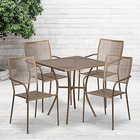 Flash Furniture 5 pc. Square Steel Indoor/Outdoor Patio Table Set with 4 Square Back Chairs, 28 in.