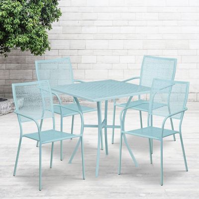 Flash Furniture 5 pc. Square Steel Indoor/Outdoor Patio Table Set with 4 Square Back Chairs, 28 in.