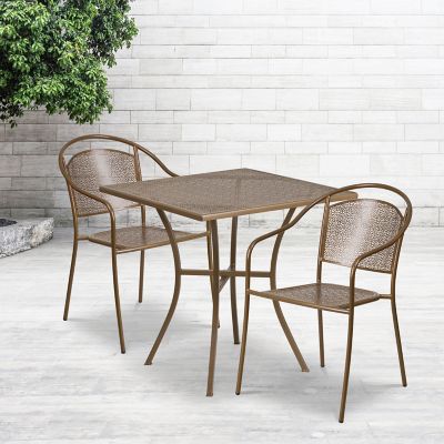 Flash Furniture 3 pc. Square Indoor/Outdoor Steel Patio Bistro Set with 2 Round Back Chairs, 28 in.