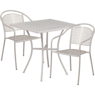 Flash Furniture 3 pc. Square Indoor/Outdoor Steel Patio Bistro Set with 2 Round Back Chairs, 28 in.