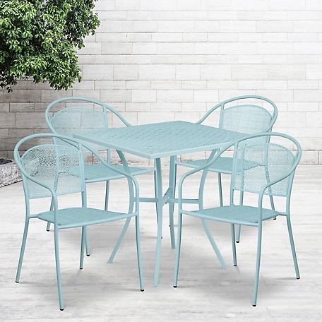 Flash Furniture 5 pc. 28 in. Square Indoor/Outdoor Steel Patio Table Set, Blue, Includes 4 Round Back Chairs