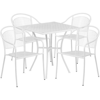 Image showing  5 pc. 28 in. Square Indoor/Outdoor Steel Patio Table Set, White, Includes 4 Round Back Chairs