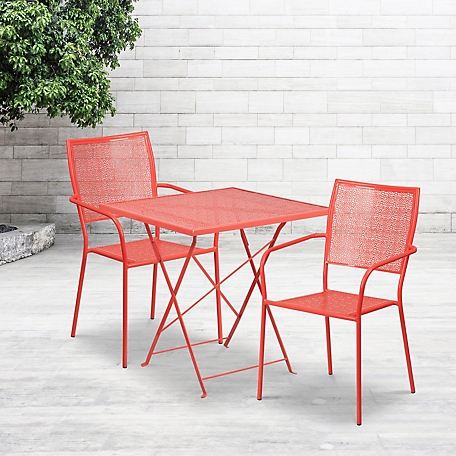 Flash Furniture 3 pc. Square Indoor/Outdoor Steel Folding Patio Bistro Set with 2 Square Back Chairs, 28 in.
