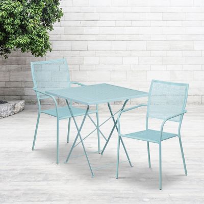 Flash Furniture 3 pc. Square Indoor/Outdoor Steel Folding Patio Bistro Set with 2 Square Back Chairs, 28 in.