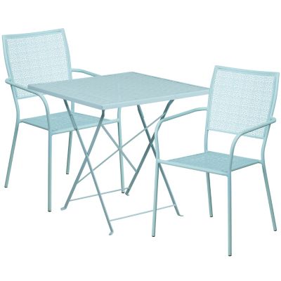 Image showing  3 pc. Square Indoor/Outdoor Steel Folding Patio Bistro Set with 2 Square Back Chairs, 28 in.