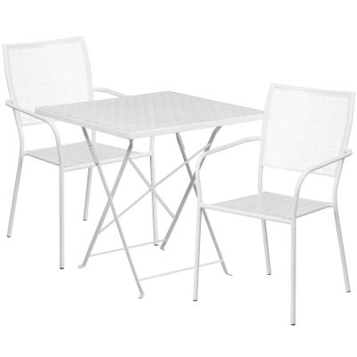 Image showing  3 pc. Square Indoor/Outdoor Steel Folding Patio Bistro Set with 2 Square Back Chairs, 28 in.