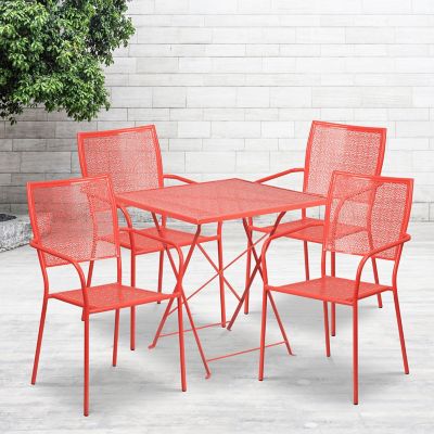 Flash Furniture 5 pc. Square Steel Indoor/Outdoor Folding Patio Table Set with 4 Square Back Chairs, 28 in.